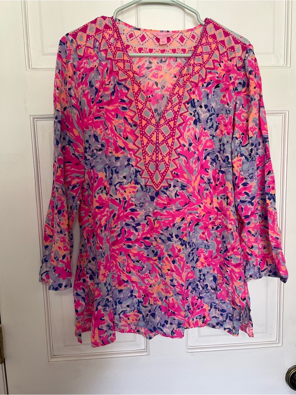 Lilly Pulitzer Hot Pink, Lavender & Coral Floral V-Neck Tunic